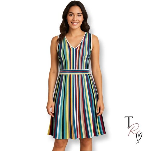 Etcetera Carnival Multi-Color Striped Sleeveless Knit Midi Dress Size XS - Picture 1 of 11
